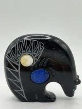 Zuni Medicine Bear Fetish Hiram Peynetsa Turquoise Eyes MOP Lapis Gift F4458