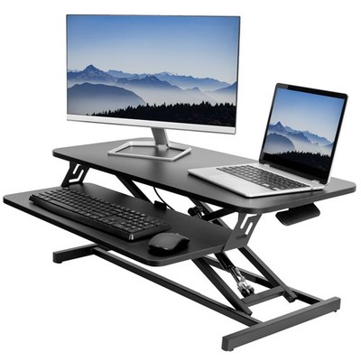 USED VIVO Black Height Adjustable 32'' Standing Desk Riser, Sit Stand Tabletop