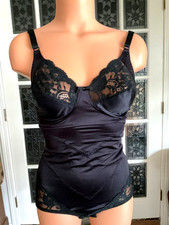 Vtg Silky Shiny Black Satin ShapeWear All in One Girdle Cotton Lined Gusset 36B