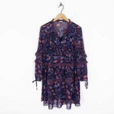 Hush Tiered Mini Boho Summer Dress Size 8 Navy Blue Red Grecian Floral