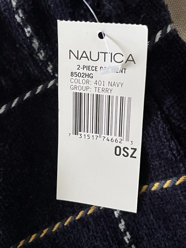 Nautica Sleepwear Men’s Bath Robe Navy Blue With Yellow and White 8502HG 401 - Picture 11 of 18