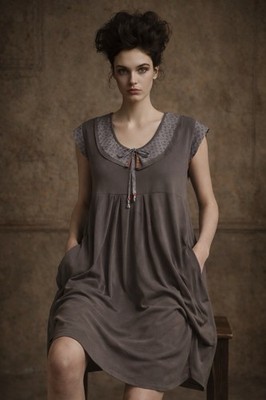 French Made Euro Lagenlook Taupe Tunic Dress Artsy Bubble Hem Layered EUC Sz L