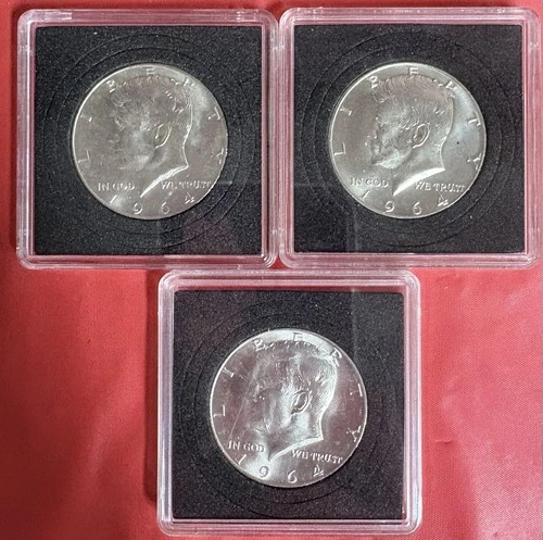 1964 Kennedy Half Dollars, 3 Coin Lot, Uncirculated, BU, Gorgeous!