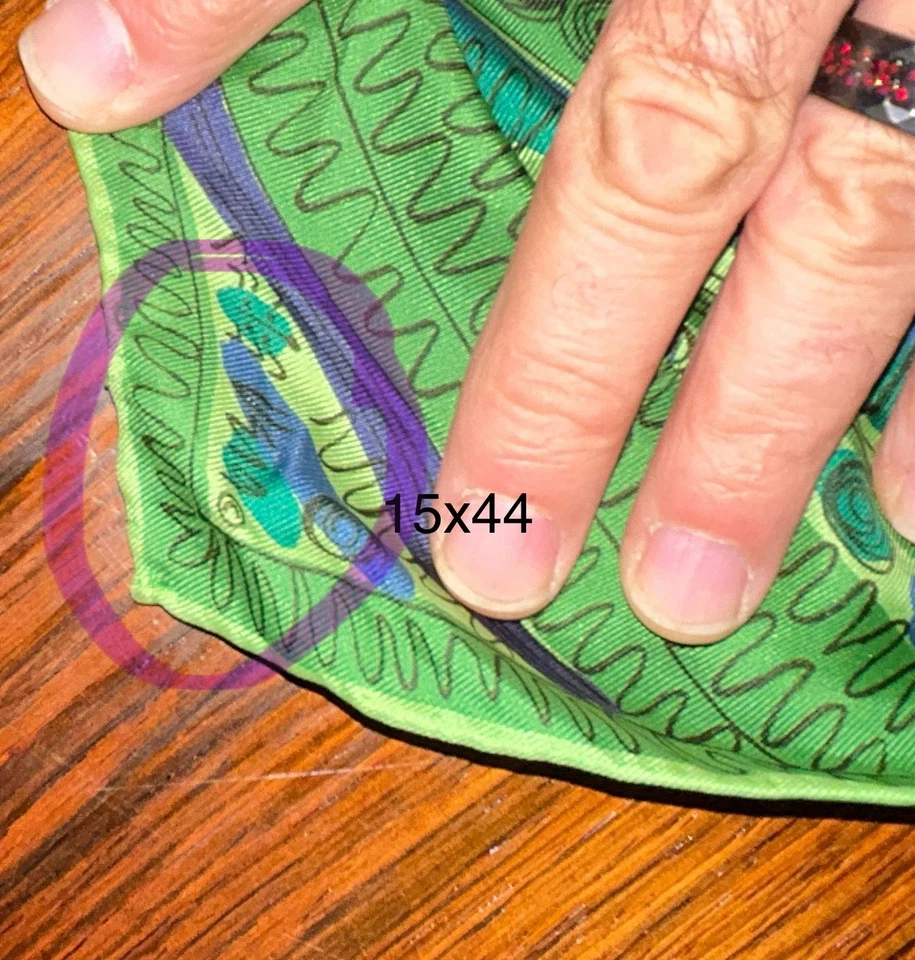 "Bufanda de seda Vera Neumann 15x44"" verde azul geométrica vintage" Foto 4 de 4