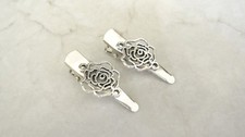 2 small silver rose flower metal alligator hair clip for fine thin hair
