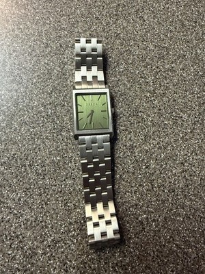 BREDA Virgil Rectangle Stainless Steel Quartz Wristwatch Silver Green Dial