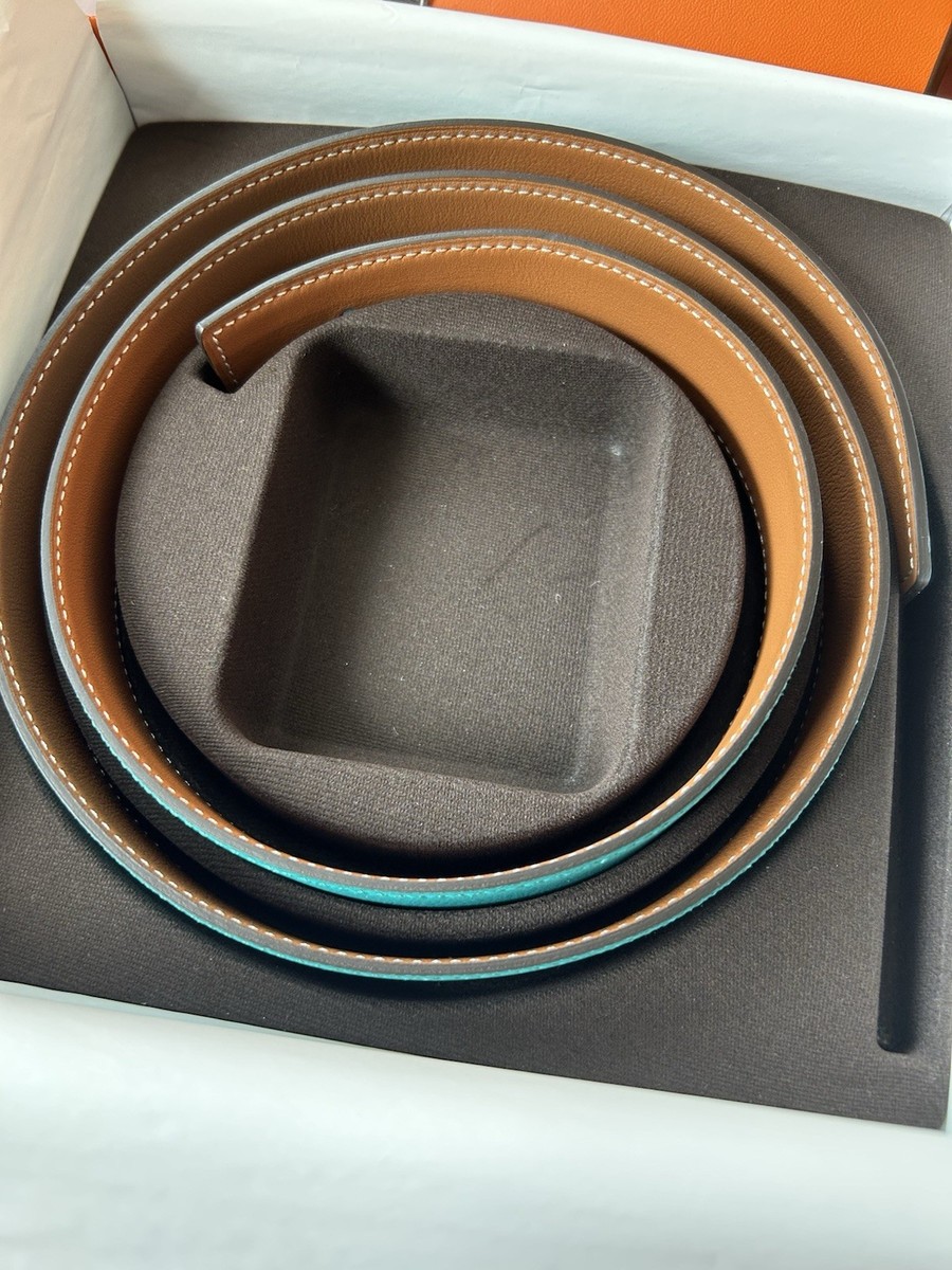 HERMES Reversible Belt Strap 32mm 95 33/34 Blue Paon Epsom  display picture 1