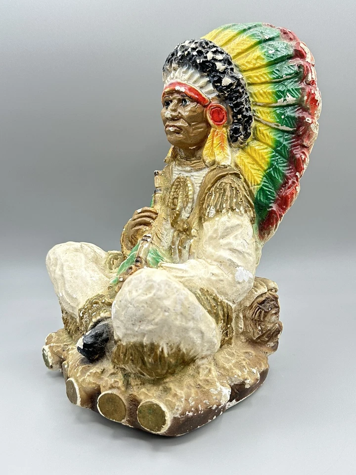 "Escultura de tiza de jefe nativo americano con pipa de paz de colección de 9 pulgadas" Foto 2 de 4