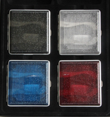 Zigarettenetui Angelo, 4 Farben Kunststoff Glitzer Design Neu Glamour Halteclips