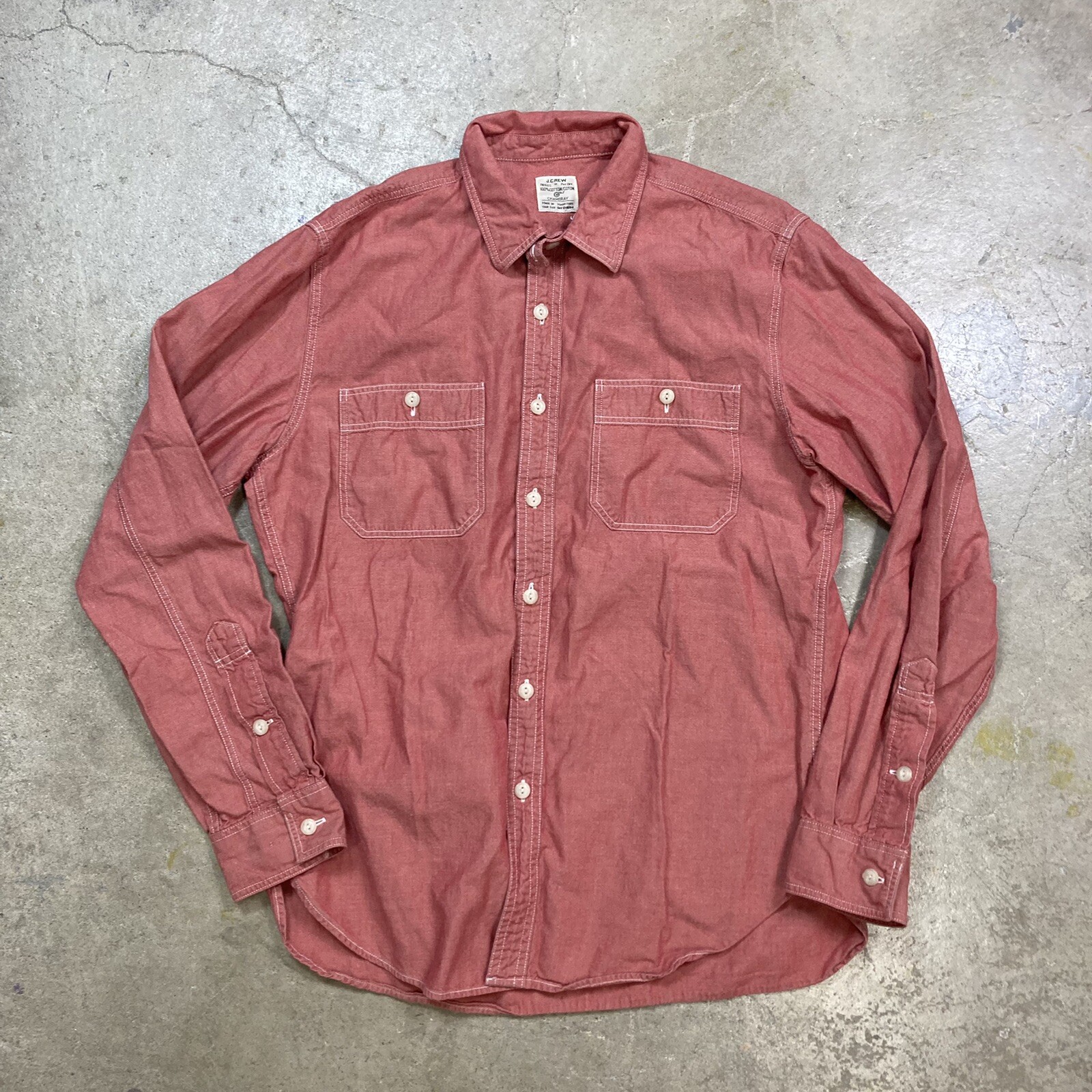 J Crew Red Chambray Chin Strap Work Shirt Men’s Medium eBay