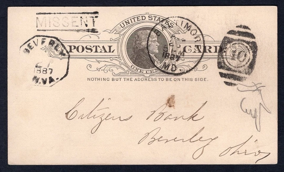 USA MISSENT to Beverly WVa 1887 Baltimore Raisin Fertlizer Postcard - Image 2 of 3