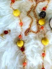 Trendy, versatile and Luxury long chain-bead necklace and earring set