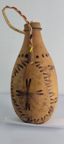Antique Masai Gourd Water Bottle Canteen Trade Bead Kibuyu Kenya African Trade - Picture 1 of 14