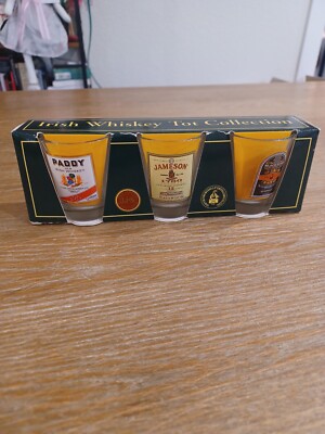 Irish Whiskey Tot Collection Jameson Bushmills John Power & Son  3 shot glasses