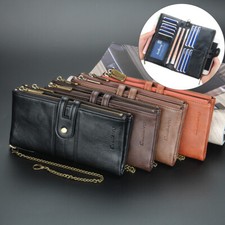 Man's RFID Leather Clutch Bag Credit Card Holder Wallet Bifold Zipper Purse Gift