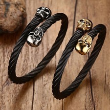 Top Quality Cool Mens Skull Stainless Steel Cable Cuff Adjustable Chain Bracelet