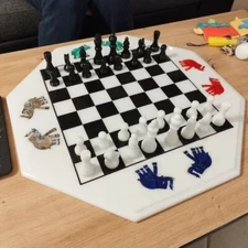 White Marble Octagon Shape Chess Set Board Game Handmade Elephant Art Stone Deco