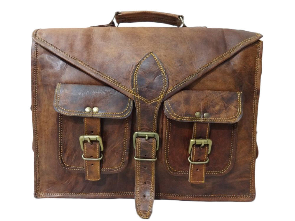 17" Hombre Real Vintage Bolso Bandolera Portadocumentos Cuero Marrón