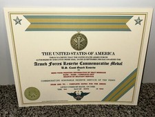 ARMED FORCES COAST GUARD RESERVE COMMEMORATIVE CERTIFICATE W/PRINTING TYPE-1