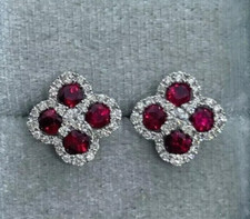 14K White Gold Plated 2 Ct Round Cut Simulated Red Ruby Women Fancy Stud Earring