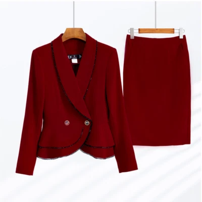 2pcs Damen Blazer Anzug Jacke Schößchen Oberteil Hose Rock Set Büro Formales - Bild 1 von 4