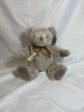 FAO Schwarz 10 Cuddly Grey/Brown Teddy Bear Button Ribbon Embroidered Q4