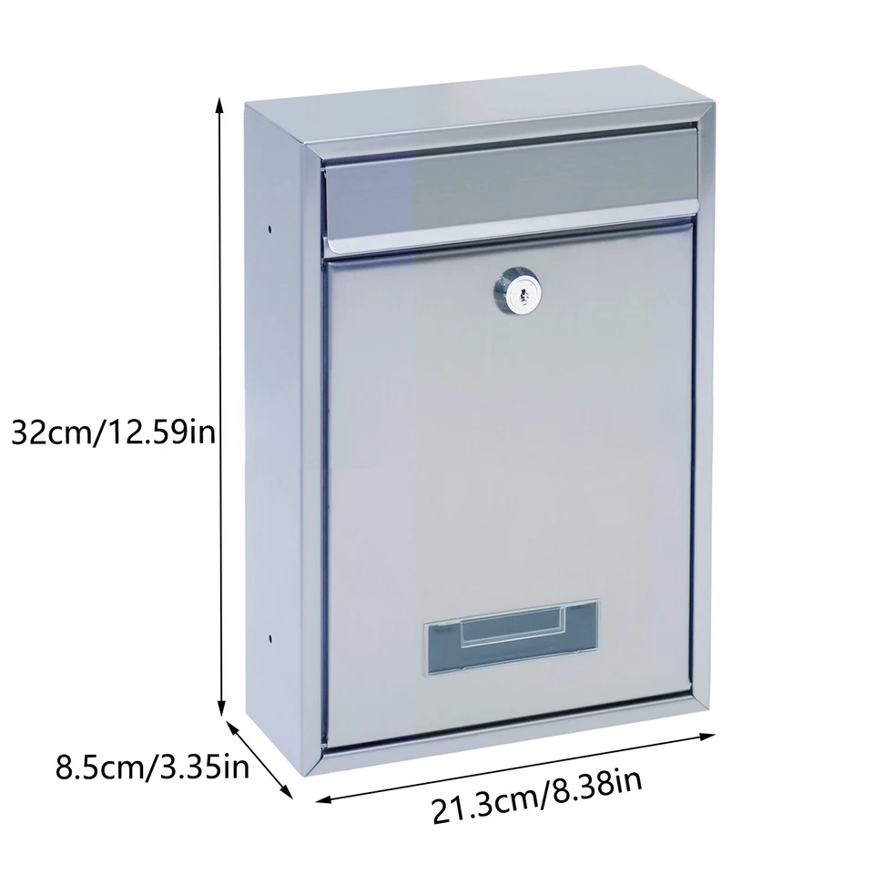 Stainless Steel Mail Letter Post Box Outdoor Wall Mounted Lockable Mailbox+2Keys - Image 4 of 4