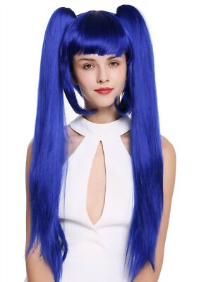 Perücke Damenperücke Cosplay Lolita kurz Bob lange glatte abnehmbare Zöpfe blau