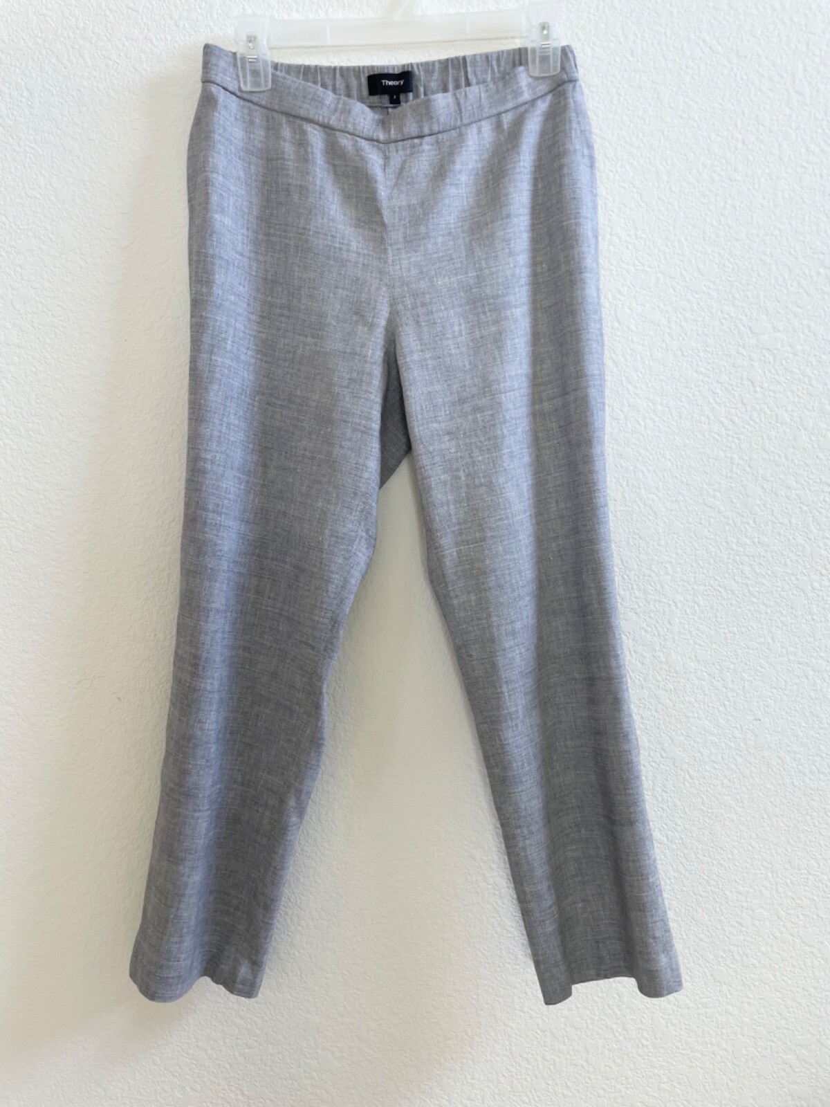 Theory Gray Basic Pull On Cropped Linen Blend Pan… - image 3