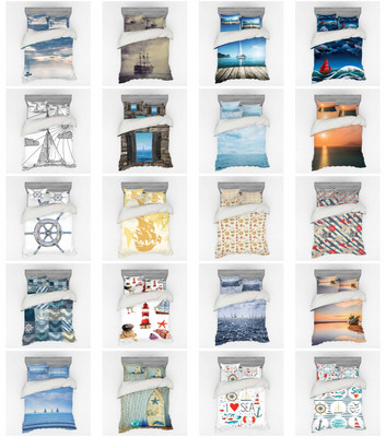 Ambesonne Nautical Theme Bedding Set Duvet Cover Sham Fitted Sheet in 3 Sizes