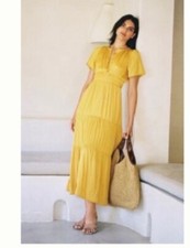 Anthropologie Somerset Satin Maxi Dress Silky Flowy Mango Tiered Plus Sz Xxs NEW