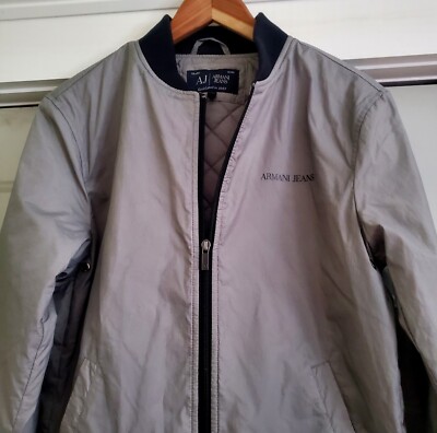 Great Vintage 90's Armani Jeans Quilted Gray Bomber Jacket Black
