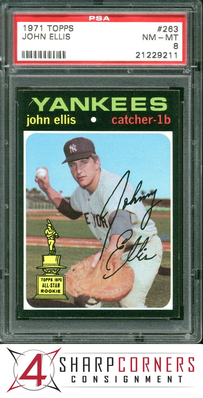 1971 TOPPS ALL-STAR ROOKIE #263 JOHN ELLIS YANKEES PSA 8 SET BREAK