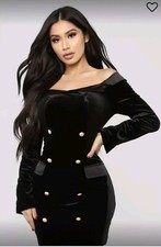 New Fashion Nova Dress Women Black Short Long Sleeve Zipper Velvet