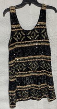Free People Sequin Mini Dress Tank S Black Gold