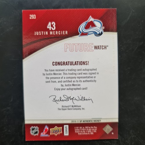 2010-11 SP Authentic #293 Justin Mercier AU RC #248/999 - Bild 2 von 2