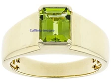 Natural Peridot Gemstone with 925 Sterling Silver Gold Plated Ring For Men #992