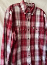 CARHARTT Men's L, RED PLAID RELAXED FIT BUTTON DOWN SHIRT 100 COTTON, Worn Once