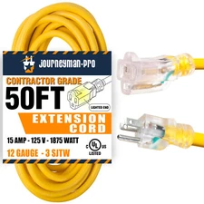 50FT 12AWG 15 AMP 120V Lighted Heavy Duty Contractor Extension Cord 12 Gauge