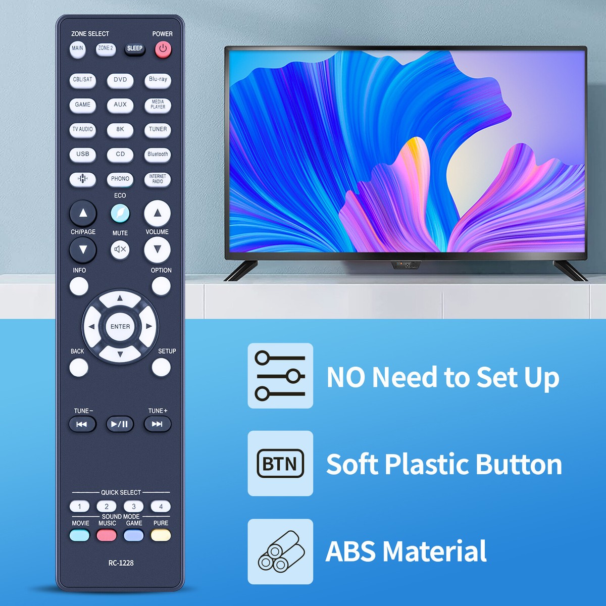 Control remoto universal RC-1228 de repuesto para RC-1217 RC-1218 RC-1227 RC-1192, compatible con receptor AV Denon AVR-X2500H AVR-X2600H AVR-X3500H AVR-X3600H AVR-S950H AVR-S940H