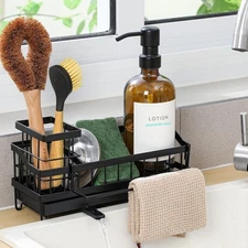 Black Sponge Holder for Kitchen Sink, Sink Caddy Organizer with High Brush Ho...