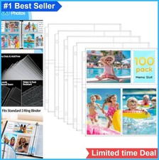 100 Pack 4x6 Photo Sleeves for 3 Ring Binder Holds 600 Photos Top Loading Clear