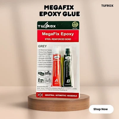 TUFROX 57g Strong Grey Epoxy Glue Cold Weld Steel Reinforced Adhesive Metal, Wood, PVC
