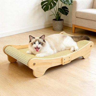 Sisal Cat Scratcher Bed, Sisal Pad Cat Scratching Board, Solid Wood Scratch Loun