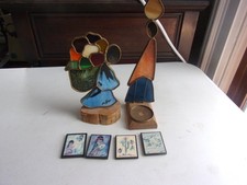 Vtg Lot Signed Degrazia Stained Glass,Suncatcher,Basket,Frig Magnets,Water Jug