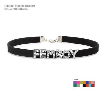 Custom Letters FEMBOY Choker Necklace  Customized Name Collar Suede Leather X6