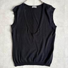 MARGARET HOWELL Cotton Angora V-Neck Sleeveless Knit Top Vest Black MH0326646