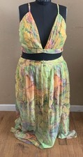 Fashion Nova 2X Tulum Vacation Maxi Dress Lime Orange Yellow Tie Dye 2 Pc Tall?