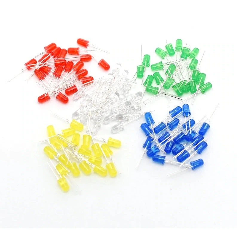 Diodo emisor de luz difusa superior redonda LED 1000x 5 mm 2 pines rojo/blanco/verde/azul Foto 4 de 4