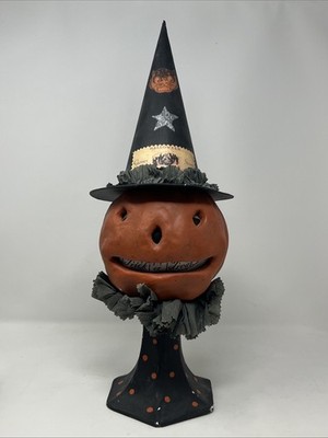 Bethany Lowe Designs Dee Foust Halloween Pumpkin Jar Jack O Lantern Witch Hat